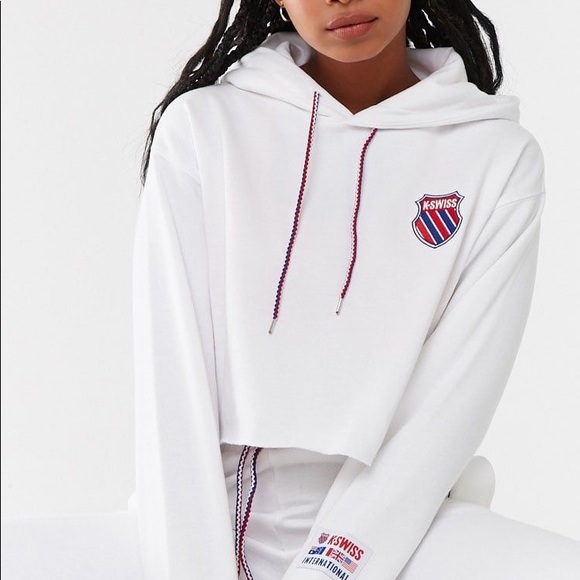 NWT Forever 21 x K-Swiss cropped white hoodie - Picture 2 of 8